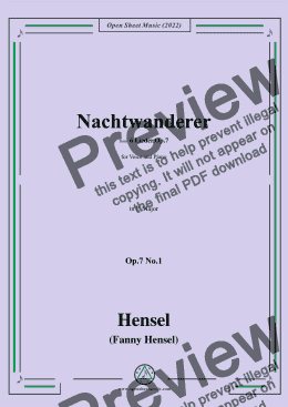 page one of Fanny Hensel-Nachtwanderer,Op.7 No.1,from '6 Lieder,Op.7',in E Major,for Voice and Piano