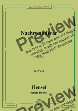 page one of Fanny Hensel-Nachtwanderer,Op.7 No.1,from '6 Lieder,Op.7',in E flat Major,for Voice and Piano