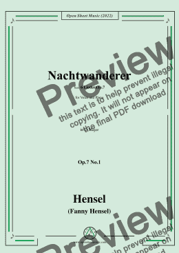 page one of Fanny Hensel-Nachtwanderer,Op.7 No.1,from '6 Lieder,Op.7',in D Major,for Voice and Piano