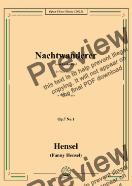 page one of Fanny Hensel-Nachtwanderer,Op.7 No.1,from '6 Lieder,Op.7',in B flat Major,for Voice and Piano