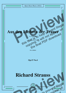 page one of Richard Strauss-Aus den Liedern der Trauer,in a minor,Op.15 No.4,from 5 Lieder,for Voice and Piano