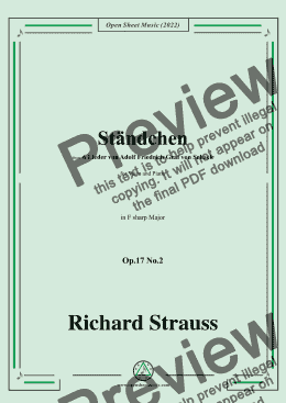 page one of Richard Strauss-Ständchen,in F sharp Major,Op.17 No.2,for Voice and Piano