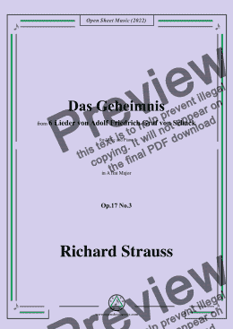 page one of Richard Strauss-Das Geheimnis,in A flat Major,Op.17 No.3,for Voice and Piano