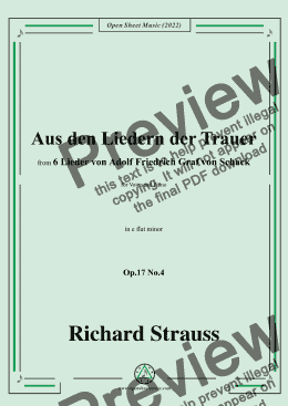 page one of Richard Strauss-Aus den Liedern der Trauer,in e flat minor,Op.17 No.4,for Voice and Piano