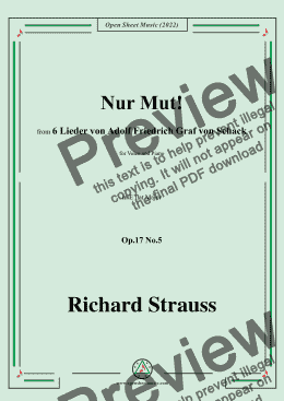 page one of Richard Strauss-Nur Mut!,in E flat Major,Op.17 No.5,for Voice and Piano