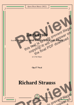 page one of Richard Strauss-Barcarole,in G flat Major,Op.17 No.6,for Voice and Piano