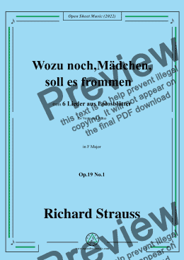 page one of Richard Strauss-Wozu noch,Mädchen,soll es frommen,in F Major,Op.19 No.1,for Voice and Piano