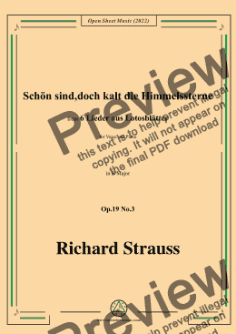 page one of Richard Strauss-Schön sind,doch kalt die Himmelssterne,in B Major,Op.19 No.3,for Voice and Piano