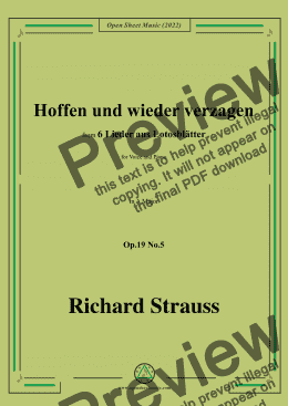 page one of Richard Strauss-Hoffen und wieder verzagen,in A Major,Op.19 No.5,for Voice and Piano