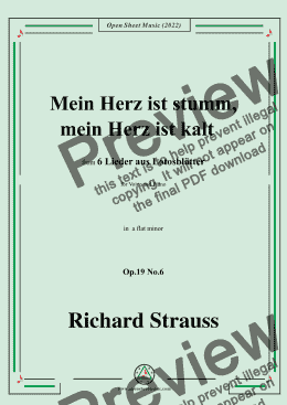 page one of Richard Strauss-Mein Herz ist stumm,mein Herz ist kalt,in a flat minor,Op.19 No.6,for Voice and Piano