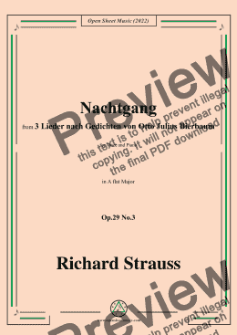 page one of Richard Strauss-Nachtgang,in A flat Major,Op.29 No.3,for Voice and Piano