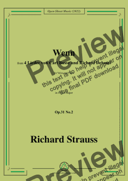 page one of Richard Strauss-Wenn,in E flat Major,Op.31 No.2,for Voice and Piano