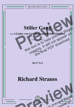 page one of Richard Strauss-Stiller Gang,in g minor,Op.31 No.4,for Voice and Piano