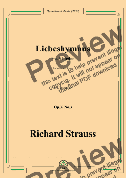 page one of Richard Strauss-Liebeshymnus,in D flat Major,Op.32 No.3,for Voice and Piano