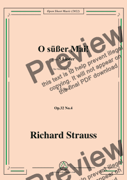 page one of Richard Strauss-O süßer Mai!,in A Major,Op.32 No.4,for Voice and Piano