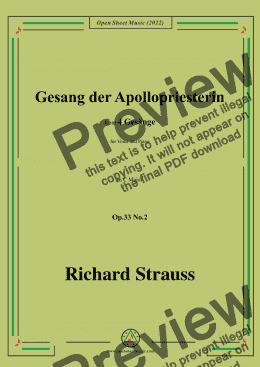 page one of Richard Strauss-Gesang der Apollopriesterin,in C Major,Op.33 No.2,for Voice and Piano