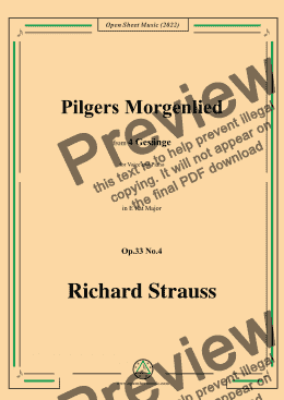 page one of Richard Strauss-Pilgers Morgenlied,in E flat Major,Op.33 No.4,for Voice and Piano