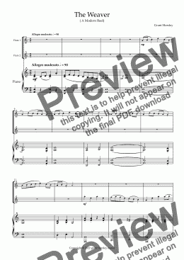 page one of "The Weaver" - A Modern Reel for Flute Duet and Piano