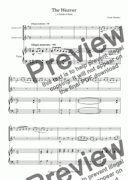 page one of "The Weaver" - A Modern Reel for Clarinet Duet and Piano