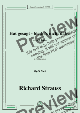 page one of Richard Strauss-Hat gesagt-bleibt's nicht dabei,in f sharp minor,Op.36 No.3,for Voice and Piano