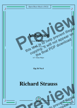 page one of Richard Strauss-Anbetung,in C sharp Major,Op.36 No.4,for Voice and Piano