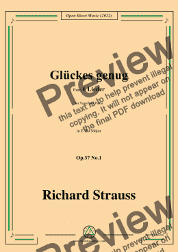 page one of Richard Strauss-Glückes genug,in F sharp Major,Op.37 No.1,for Voice and Piano