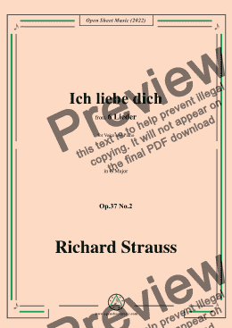 page one of Richard Strauss-Ich liebe dich,in E flat Major,Op.37 No.2,for Voice and Piano