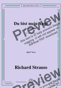 page one of Richard Strauss-Du bist mein Auge,in F Major,Op.37 No.4,for Voice and Piano