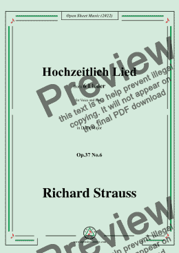 page one of Richard Strauss-Hochzeitlich Lied,in D flat Major,Op.37 No.6,for Voice and Piano