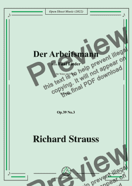 page one of Richard Strauss-Der Arbeitsmann,in f minor,Op.39 No.3,for Voice and Piano