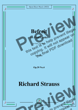 page one of Richard Strauss-Befreit,in e minor,Op.39 No.4,for Voice and Piano