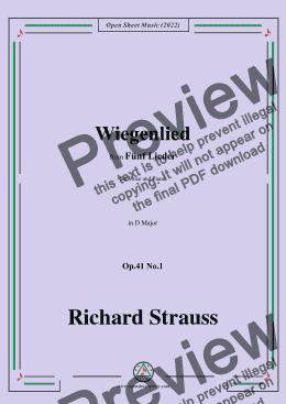 page one of Richard Strauss-Wiegenlied,in D Major,Op.41 No.1,for Voice and Piano