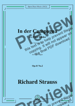 page one of Richard Strauss-In der Campagna,in E flat Major,Op.41 No.2,for Voice and Piano