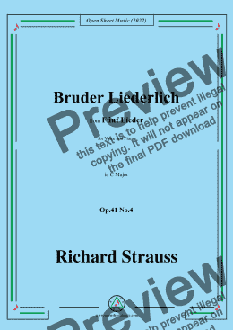 page one of Richard Strauss-Bruder Liederlich,in C Major,Op.41 No.4,for Voice and Piano