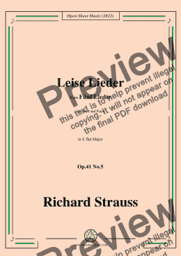 page one of Richard Strauss-Leise Lieder,in E flat Major,Op.41 No.5,for Voice and Piano