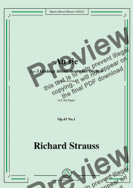 page one of Richard Strauss-An sie,in E flat Major,Op.43 No.1,for Voice and Piano