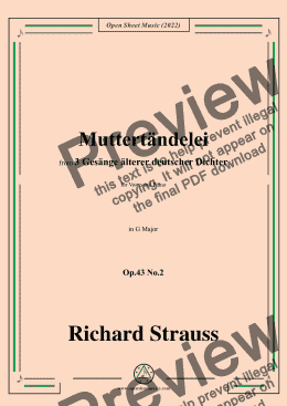 page one of Richard Strauss-Muttertändelei,in G Major,Op.43 No.2,for Voice and Piano