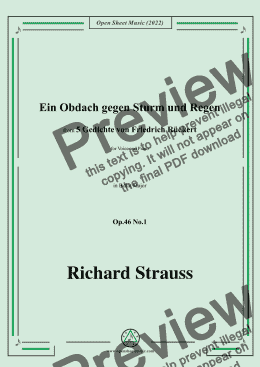 page one of Richard Strauss-Ein Obdach gegen Sturm und Regen,in B flat Major,Op.46 No.1,for Voice and Piano