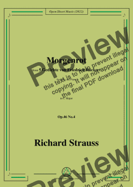 page one of Richard Strauss-Morgenrot,in C Major,Op.46 No.4,for Voice and Piano