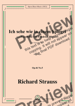 page one of Richard Strauss-Ich sehe wie in einem Spiegel,in A Major,Op.46 No.5,for Voice and Piano