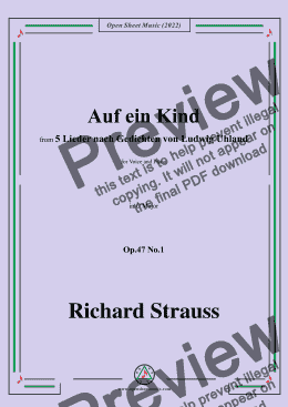 page one of Richard Strauss-Auf ein Kind,in C Major,Op.47 No.1,for Voice and Piano