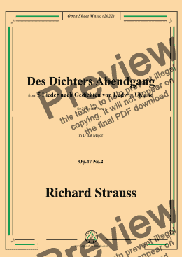 page one of Richard Strauss-Des Dichters Abendgang,in D flat Major,Op.47 No.2,for Voice and Piano