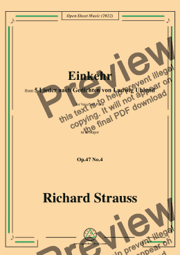 page one of Richard Strauss-Einkehr,in A Major,Op.47 No.4,for Voice and Piano