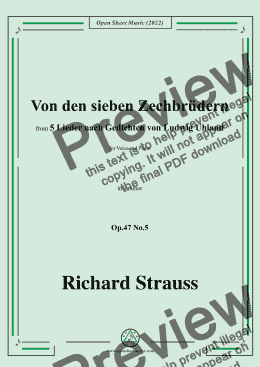 page one of Richard Strauss-Von den sieben Zechbrüdern,in e minor,Op.47 No.5,for Voice and Piano