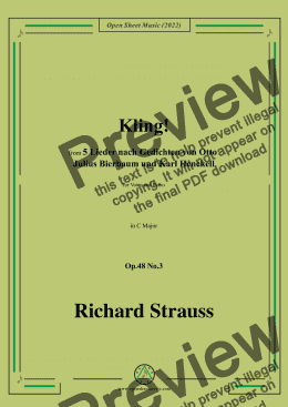 page one of Richard Strauss-Kling!,in C Major,Op.48 No.3,for Voice and Piano