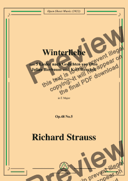 page one of Richard Strauss-Winterliebe,in E Major,Op.48 No.5, for Voice and Piano