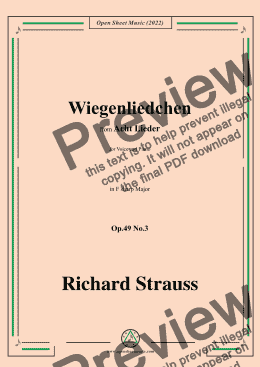 page one of Richard Strauss-Wiegenliedchen,in F sharp Major,Op.49 No.3,for Voice and Piano