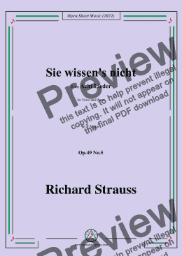 page one of Richard Strauss-Sie wissen's nicht,in E Major,Op.49 No.5,for Voice and Piano