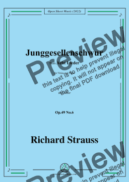 page one of Richard Strauss-Junggesellenschwur,in e minor,Op.49 No.6,for Voice and Piano