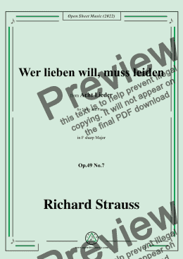 page one of Richard Strauss-Wer lieben will,muß leiden,in F sharp Major,Op.49 No.7,for Voice and Piano